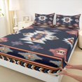 thumbnail image 3 of Homewish Western Boho Aztec Queen Sheet Sets for Men, Rustic Mandala Hippie Flat Sheet, Navy Brown Abstract Queen Fitted Sheet, Super Cozy Room Decor, 4 Pieces, 3 of 7