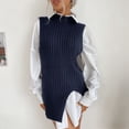 thumbnail image 1 of Chaleco de punto con dobladillo dividido, chaleco tipo suéter de cuello redondo para mujer, chaleco tipo suéter, chaleco tipo suéter de cuello redondo, características líderes en su clase, 1 of 8