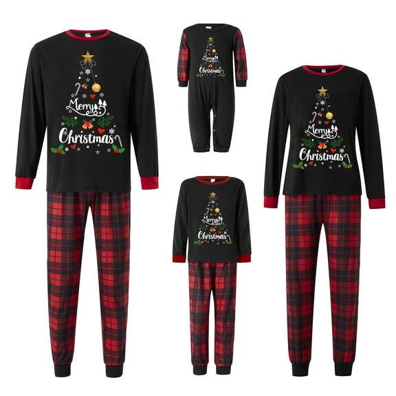 Family Christmas Pjs Matching Sets Christmas Pajamas Santa Printed Top and Plaid Pants Sleepwear for Family