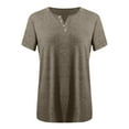 thumbnail image 4 of Giftesty Women Solid Color V-Neck Button T-Shirt Tops Short Sleeve Loose Blouse, 4 of 4