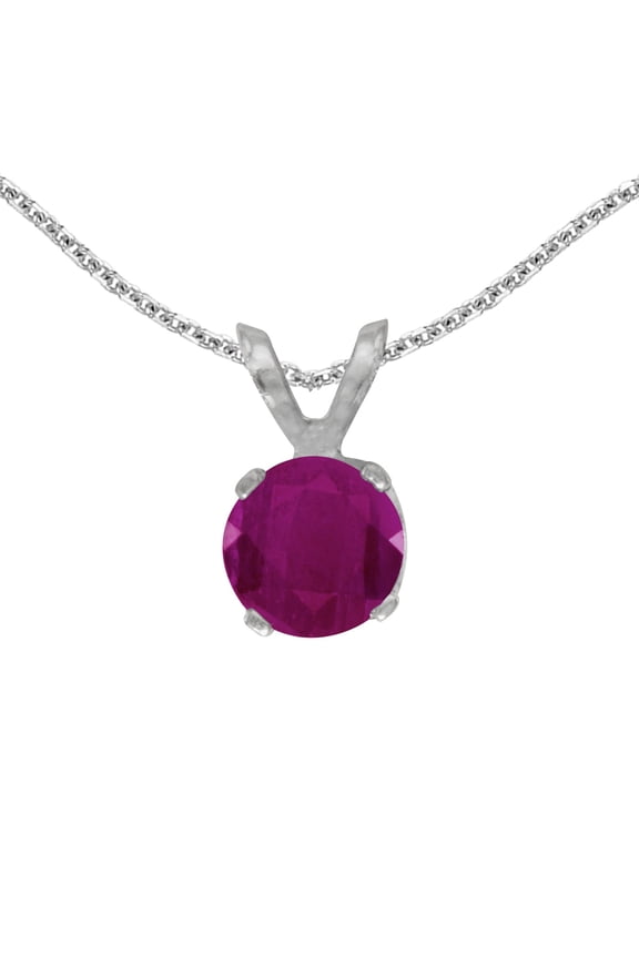 14k White Gold 5 mm Round Ruby Pendant with 18" Chain