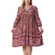 thumbnail image 1 of Vestido de verano de talla grande Agnes Orinda para mujeres, casual, bohemio, floral, con cuello en V, manga 3/4, midi, corto, vestido de playa 1X amarillo rosa, 1 of 6