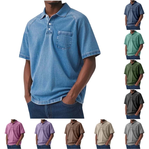Rvwovn Men's Short Sleeve Henley T-Shirt, Acid-Washed Distressed Casual Collared Top with Pockets