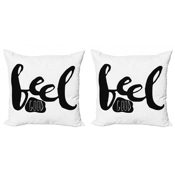Saying Throw Pillow Cushion Cover Pack of 2, Black and White Hand-drawn Lettering Positive Message Motivational Text Design, Zippered Double-Side Digital Print, 4 Sizes, Black White, by Ambesonne