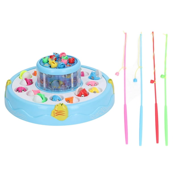 2 Layer Magnetic Fishing Game Toy with 4 Poles Musical Light Rotating Board Game Fishing Toy Blue