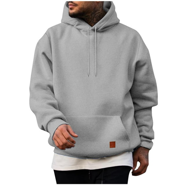 vdgthytj Big and Tall Hoodies for Men Basic Solid Color Long Sleeve Sweatshirt Baggy Drawstring Pullover with Pocket