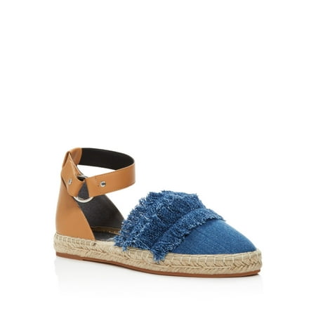 

REBECCA MINKOFF Womens Blue Mixed Media Ankle Strap Fringed Vicky Pointed Toe Buckle Espadrille Shoes 6.5 M