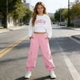 thumbnail image 3 of Dakiuu Girls Letter Graphic 3 Pieces Outfits Spring Winter Clothes Fashion Whiter Camisoles Workout Hoodies Crop Top and Jogger Sweatpants Set Red 11-12 Years (12Y), 3 of 6