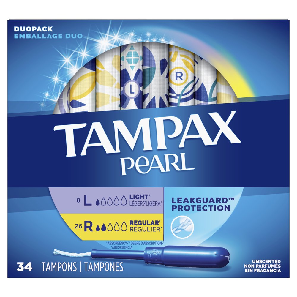 Tampax Pearl Tampons, Unscented, Light/Regular, Duo pack, 34 ct