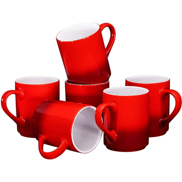 Bruntmor Porcelain Coffee Mugs Set of 6 12 oz Gradient Red