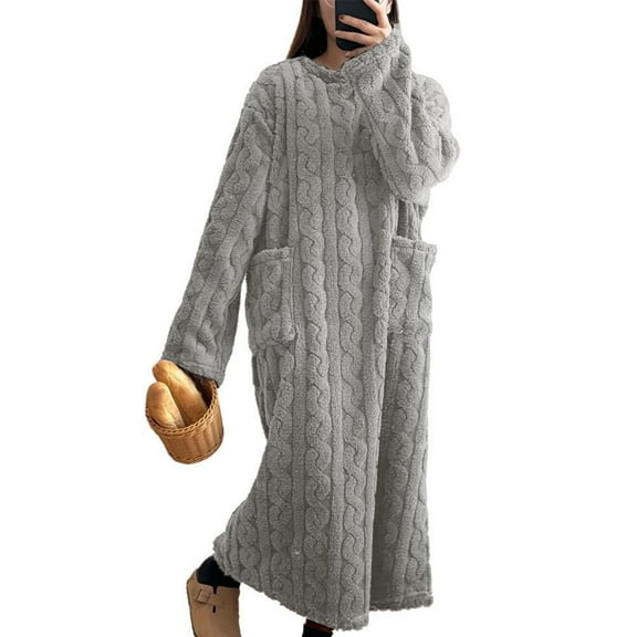 ZOUBAOQ Womens Coral Velvet Nightgowns Long Sleeve Sleepwear Winter Thickening Shirts Full Sleep Length