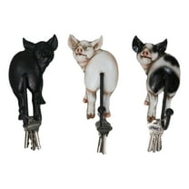 Set of 3 Rustic Western Farm White Black Spotted Pigs Hind Butt Coat Wall Hooks