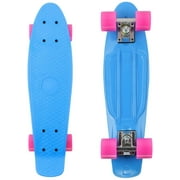 Penny Board, 22" Mini Skateboard Plastic Cruiser Board with All-in-One Skate T-Tool (Blue)