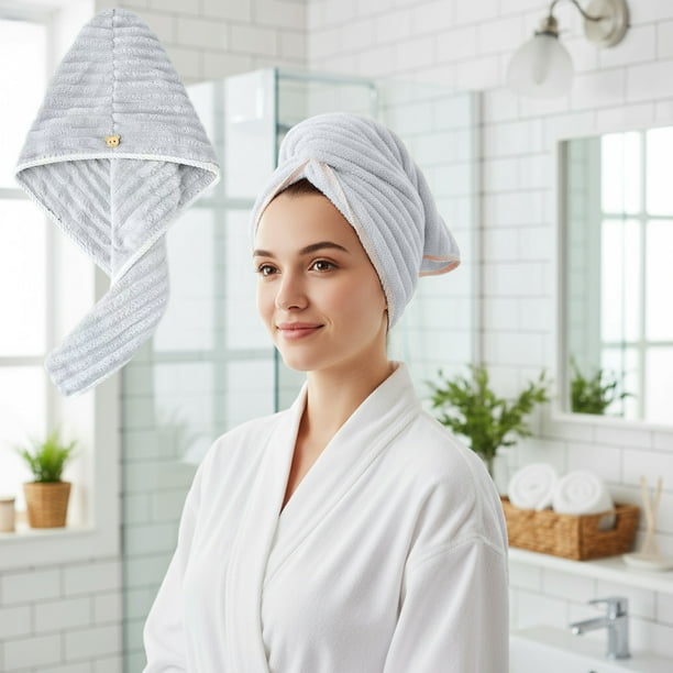 Toalla de Microfibra para Secar El Cabello (1 Paquete), Gruesa, con Botón, Superabsorbente, Ideal para Cabello Rizado.