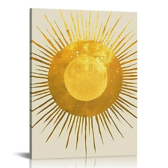 Pratyus Sun Yellow Circle Canvas Wall Art Home Decor for Living Room Bathroom Bedroom Office Decoration Ready to Hang 12x16in