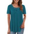 thumbnail image 3 of PATLOLLAV Plus Size Short Sleeve Tops,Womens Round Neck Solid Casual Shirts Lace Patchwork Blouses, 3 of 6