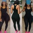 thumbnail image 2 of JFGHDG Women Workout Seamless Jumpsuit Yoga Ribbed Bodycon One Piece Tank Top Leggings Romper Black L, 2 of 9