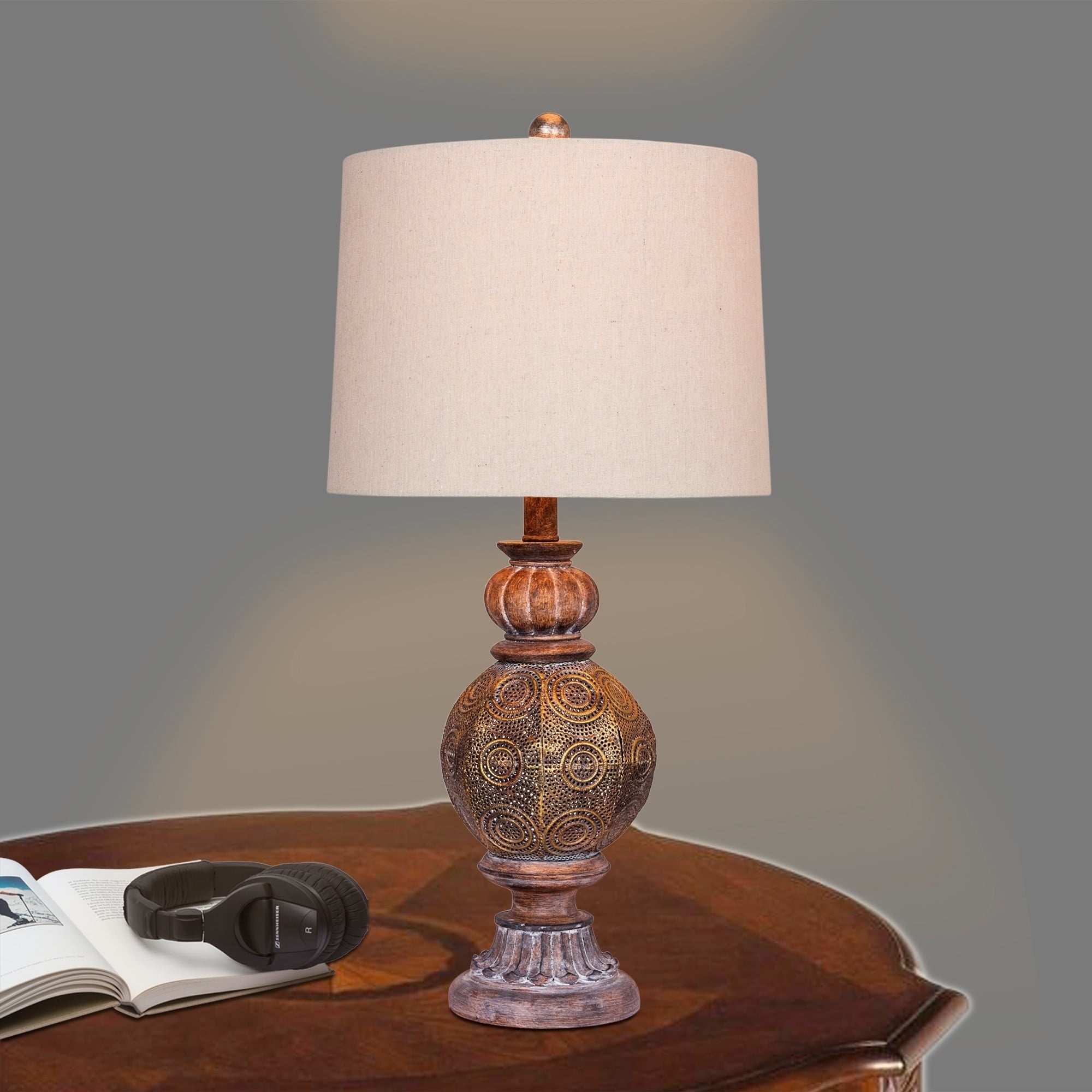 Fangio Lighting S 1604 27 In Brown Moroccan Circle Weave Pedestal Urn Metal Table Lamp