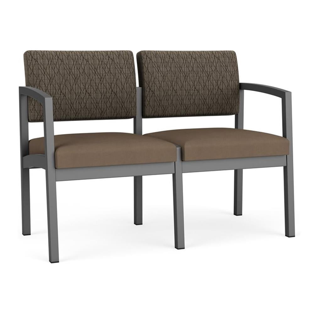 Lenox Steel Reception Waiting Loveseat / Charcoal Steel / Brown / Brown