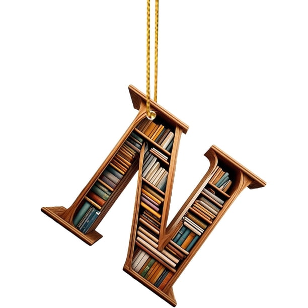 Adornos de árbol de Navidad con forma de libro, colgante de estantería con forma de letra, adorno de bibliotecario para amantes de los libros, adorno de acrílico para Navidad, regalo para amantes de l