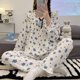 thumbnail image 2 of Conjunto de ropa de casa para mujer Conjunto de pijama de dos piezas con ribete de encaje con volantes y cuello cuadrado de algodón con estampado de flores lindo, 2 of 8