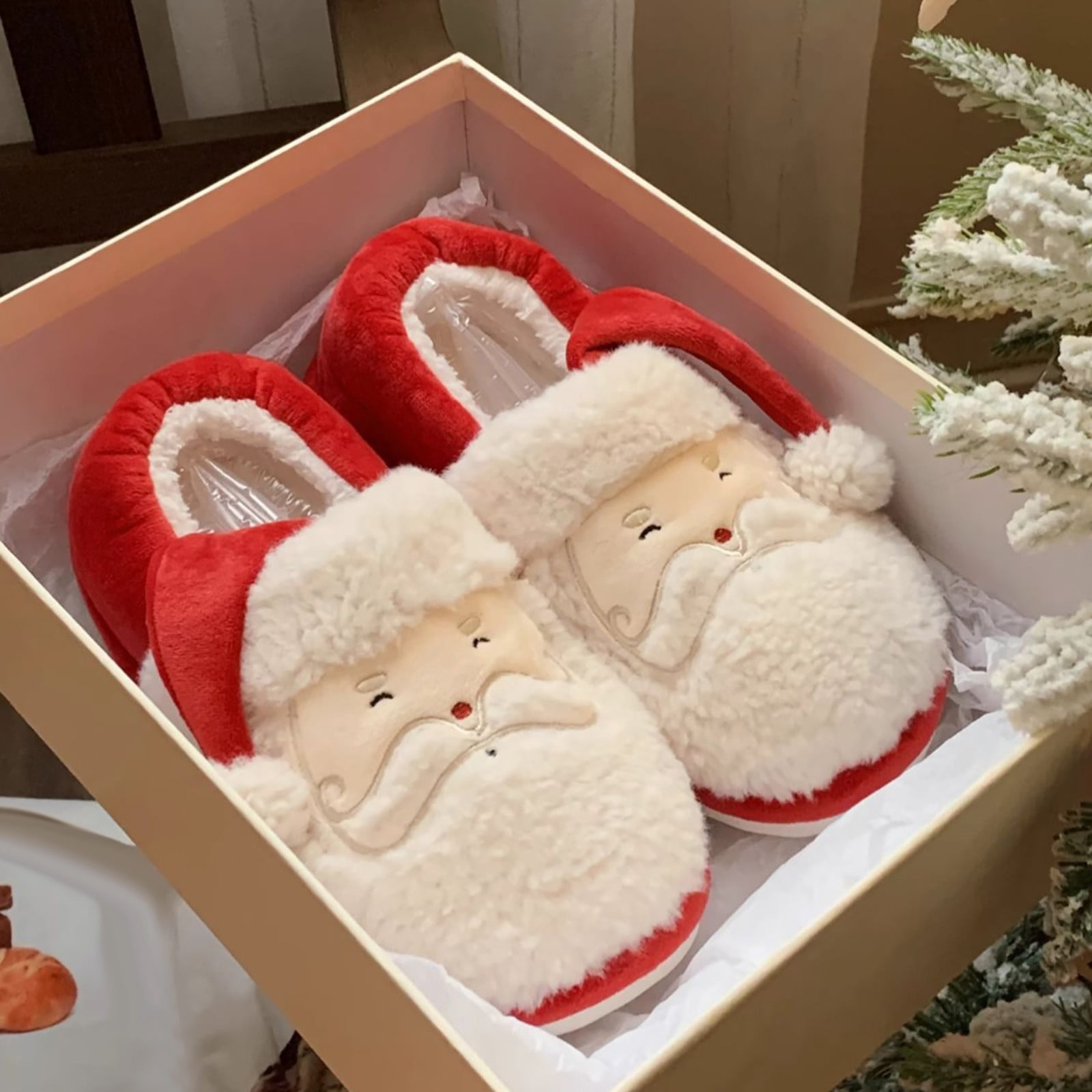 Christmas Slippers Slippers for Women Men Warm Cozy Fuzzy Home Shoes (Red 43)