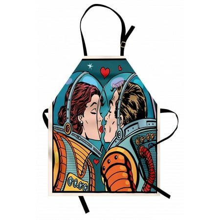 

Love Apron Space Man and Woman Astronauts Kissing Science Cosmos Couple Pop Art Design Print Unisex Kitchen Bib Apron with Adjustable Neck for Cooking Baking Gardening Multicolor by Ambesonne