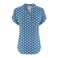 thumbnail image 5 of JSheng Summer Tops for Women V-neck Ladies Casual Polka-dot Printed Short Sleeve Imitation Cotton and Linen Buttons Shirt Sky Blue S, 5 of 5