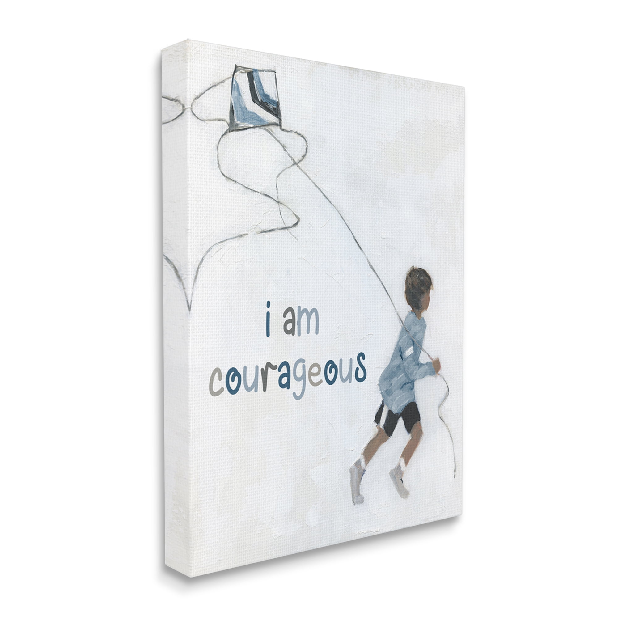Stupell Industries I Am Courageous Child Flying Kite Uplifting Phrase Graphic Art Gallery Wrapped Canvas Print Wall Art, Design by Sally Swatland