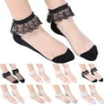 thumbnail image 4 of CUZIBR Socks For Women Ballet Dress Ankle Socks Lace Ruffles Solid Short Stockings Splice Transparent Boat Socks Breathable Lightweight Footwear,Grey,One Size, 4 of 5