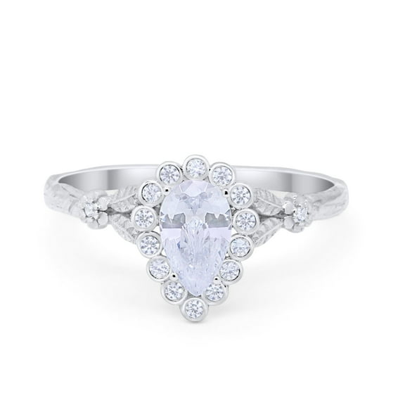Teardrop Art Deco Wedding Pear Ring CZ 925 Sterling Silver Size 5