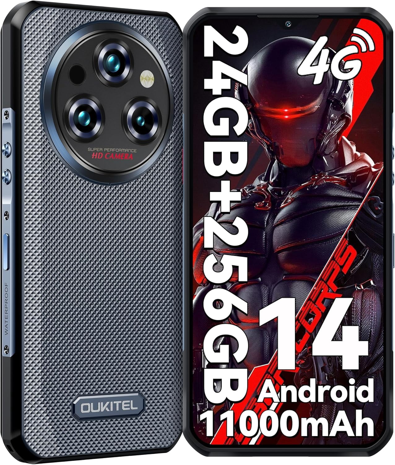 OUKITEL WP35S Rugged Smartphone Unlocked Android 14-24GB+256GB 11000mAh Large Battery, 6.56" FHD+ Phone, 48MP Main Camera IP68/IP69K Waterproof Cell Phone 4G Dual SIM NFC/OTG/BT5.0/T-Mobile