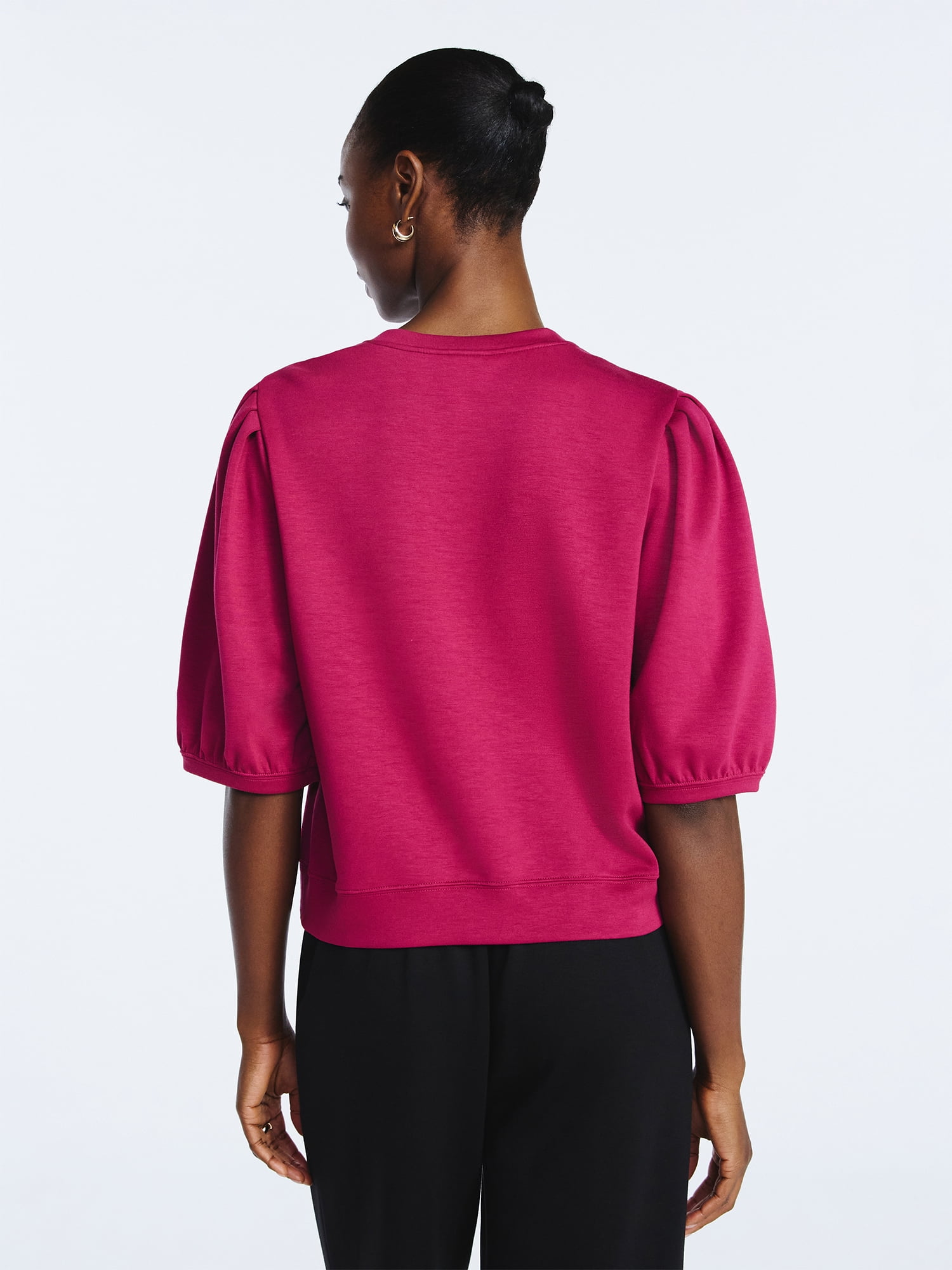 Scoop Women's and Women's Plus Scubaknit Pleated Sleeve Top, Sizes XS-4X