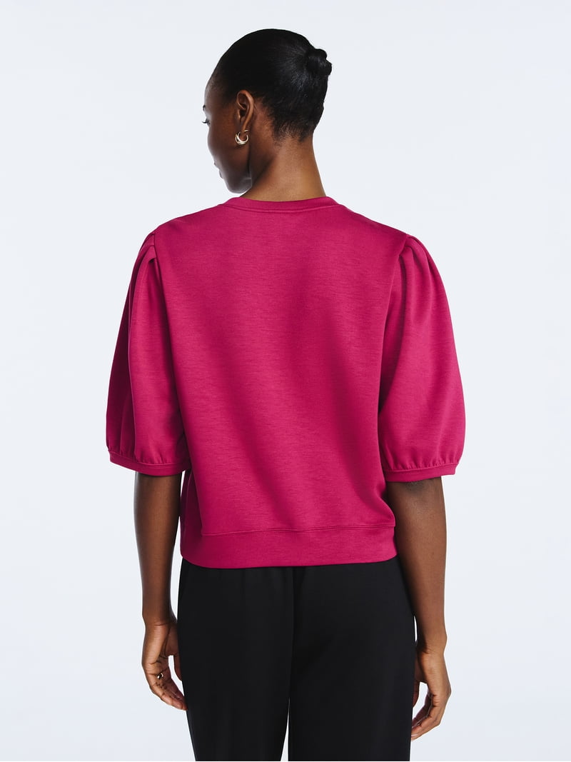 Scoop Women's and Women's Plus Scubaknit Pleated Sleeve Top, Sizes