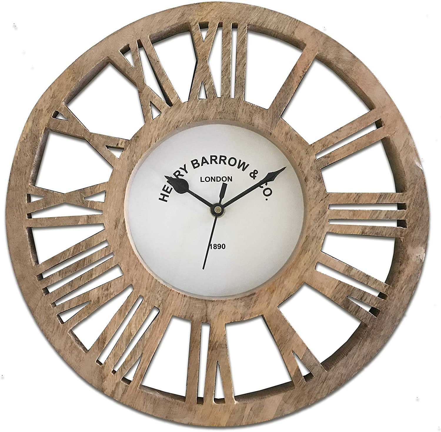 Round Rustic Wood Wall Clock, Silent Decorative Wooden Clock, Battery
