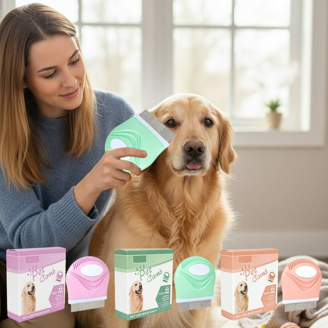Fufafayo under $5 Pet Grooming Comb, Stainless Steel Flea Comb for Cats and Dogs, Professional Deshedding Tool for Hair Removal, Home Pet Care Instrument for Daily Grooming Routine