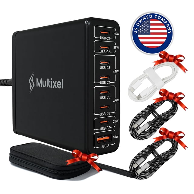 Cargador Multixel de 240W con 8 puertos GaN y hub USB-C con estuche