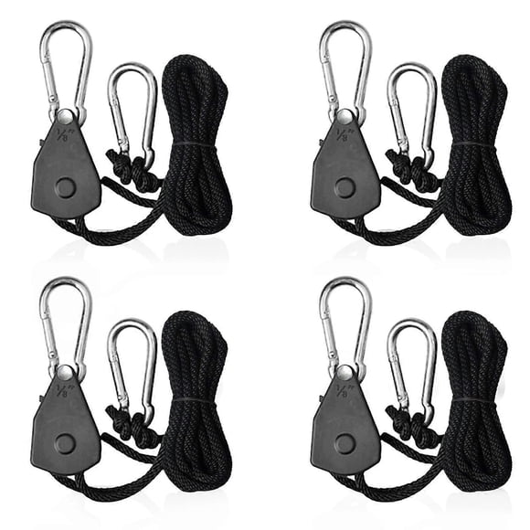 4 Pieces Adjustable Ratchet Ropes with Hooks 1/8 Tensioner Sail Shade Ratchet Strap Rope for Lamp or Plants