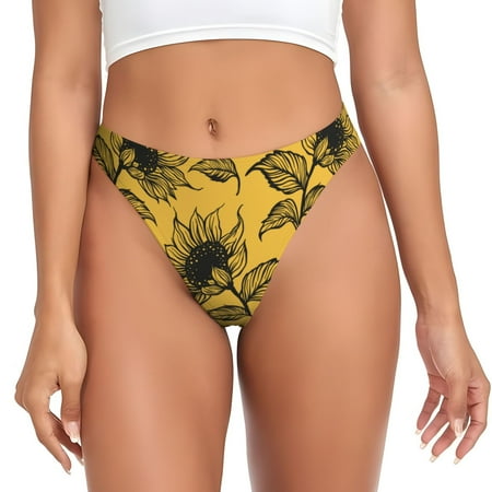 Qokaie Autumn Sunflower Printed Women s Cotton Thong Underwear  Sexy Breathable Panties G-string-Medium