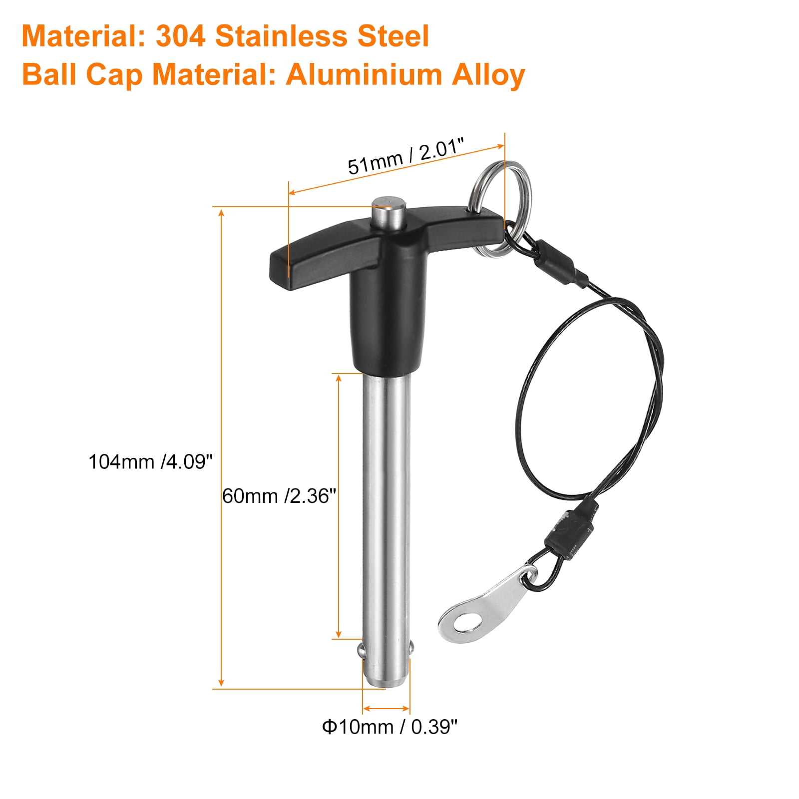 Uxcell 4Pack T Handle Lock Pins, 10mm x 60mm Usage Length Stainless Steel Push-Button Quick Release Pin