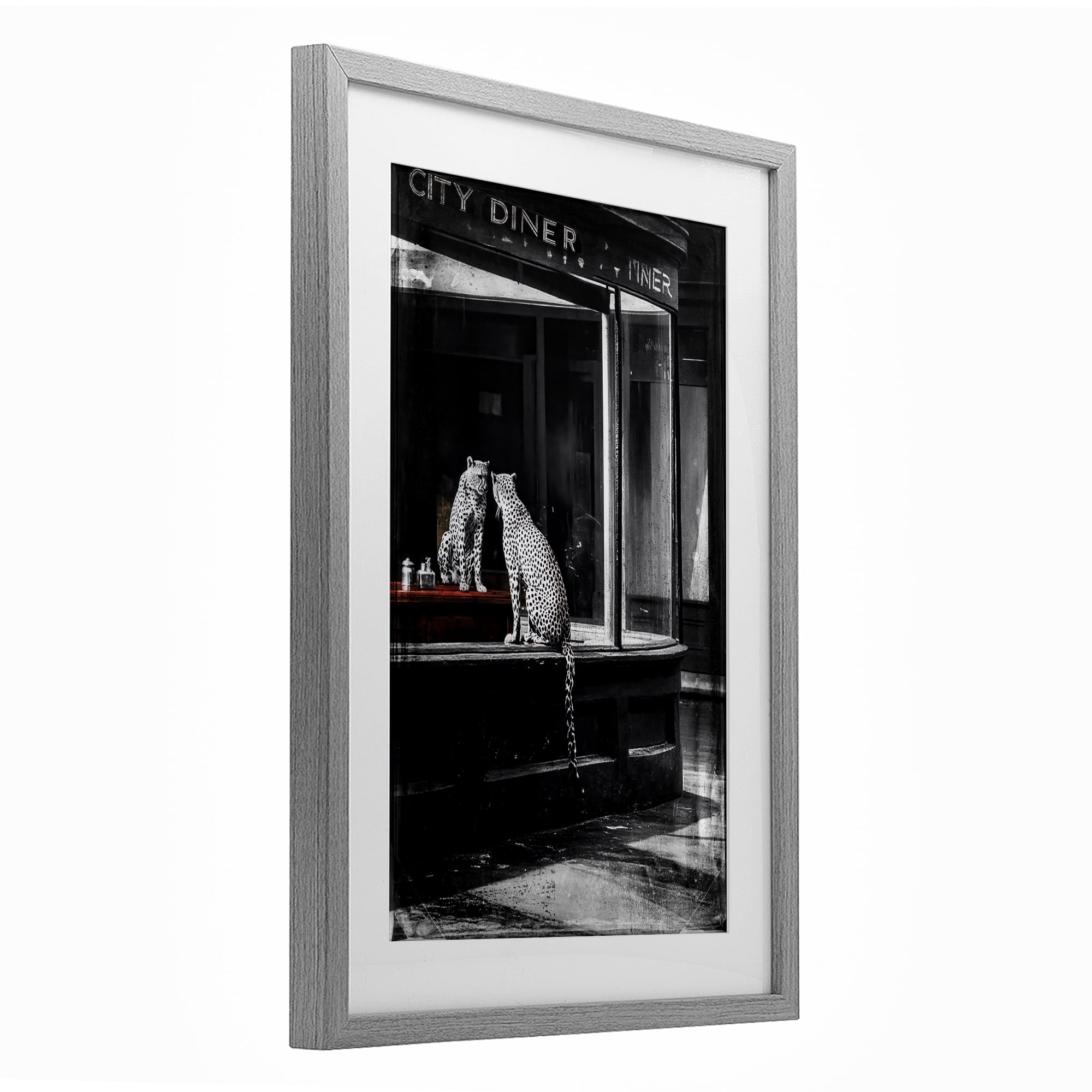 Stupell Industries Diner Noir Leopard Reflection Gray Framed Print Under Glass, design by Annabelle Hall