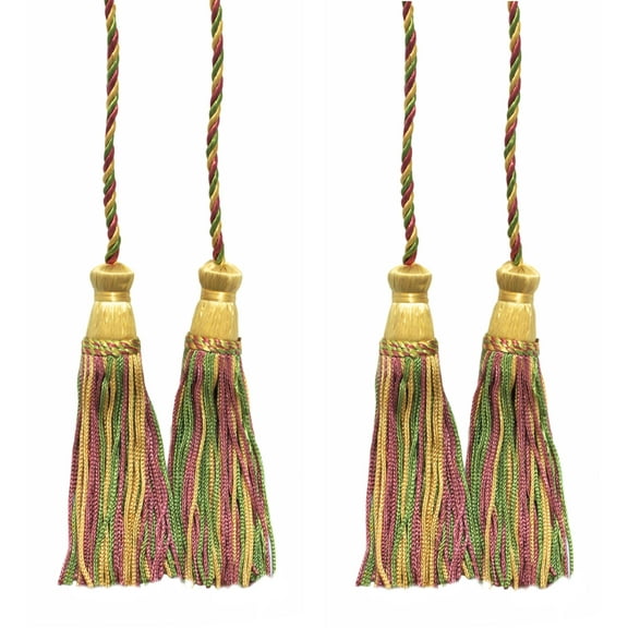 Decorative Chainette Double Tassel Curtain and Drapery Tieback / Holdback, 4" Tassel (10cm), 29" Spread (73.5cm) # CDCT, Watermelon Pink #9401 (Red Pink, White Gold, Olive Green) Set of 2