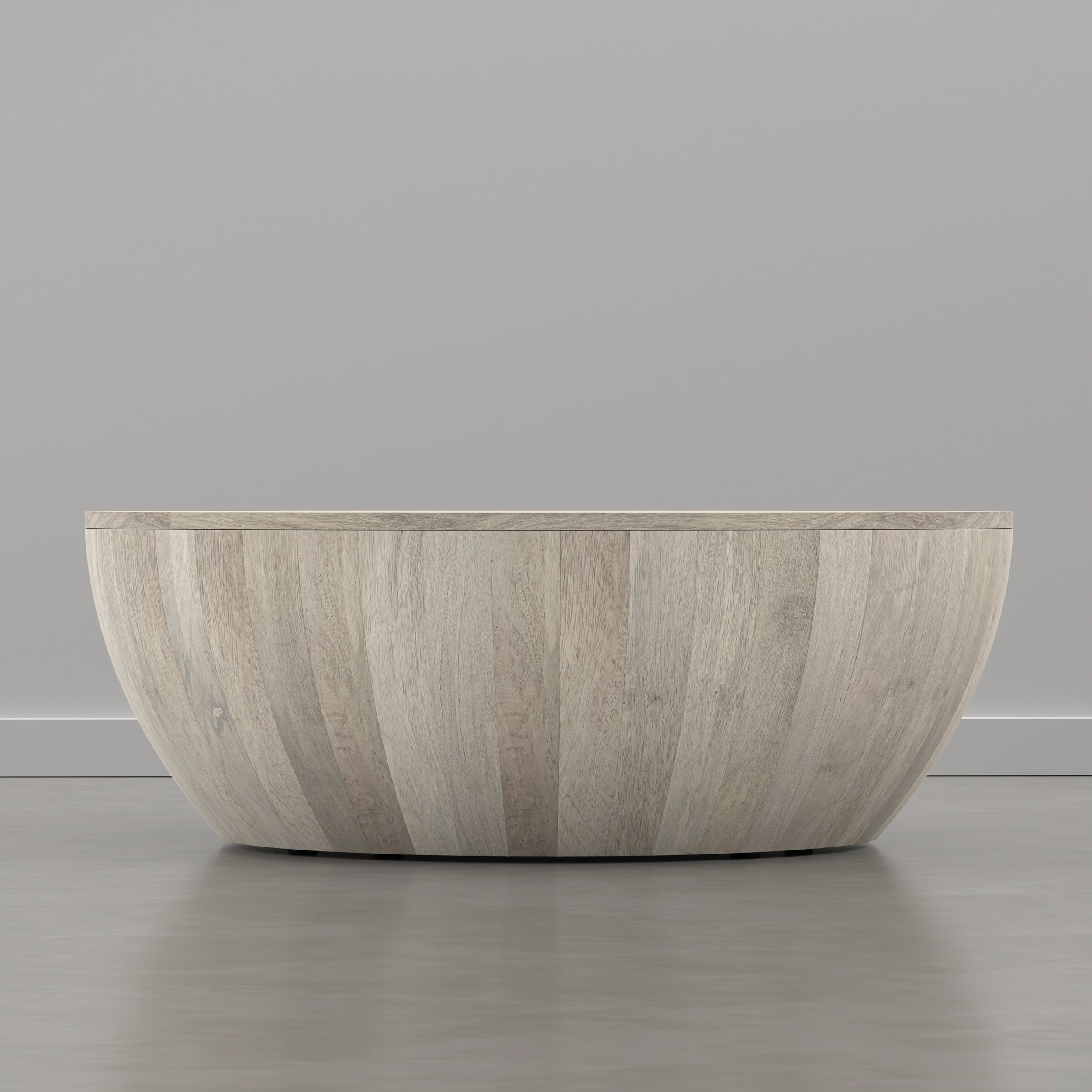 Simpli Home Elmbrook 34 inch Wide Solid Mango Wood Drum Coffee Table, Weathered White