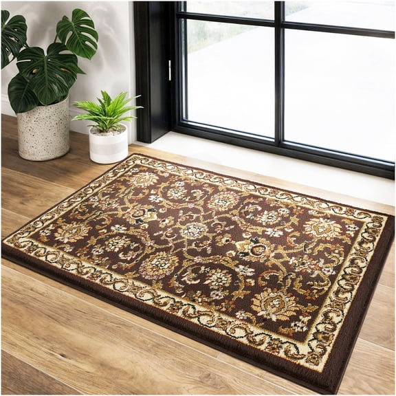 Warm Brown Polypropylene 2 ft. x 3 ft. Timeless Traditional Accent Rug