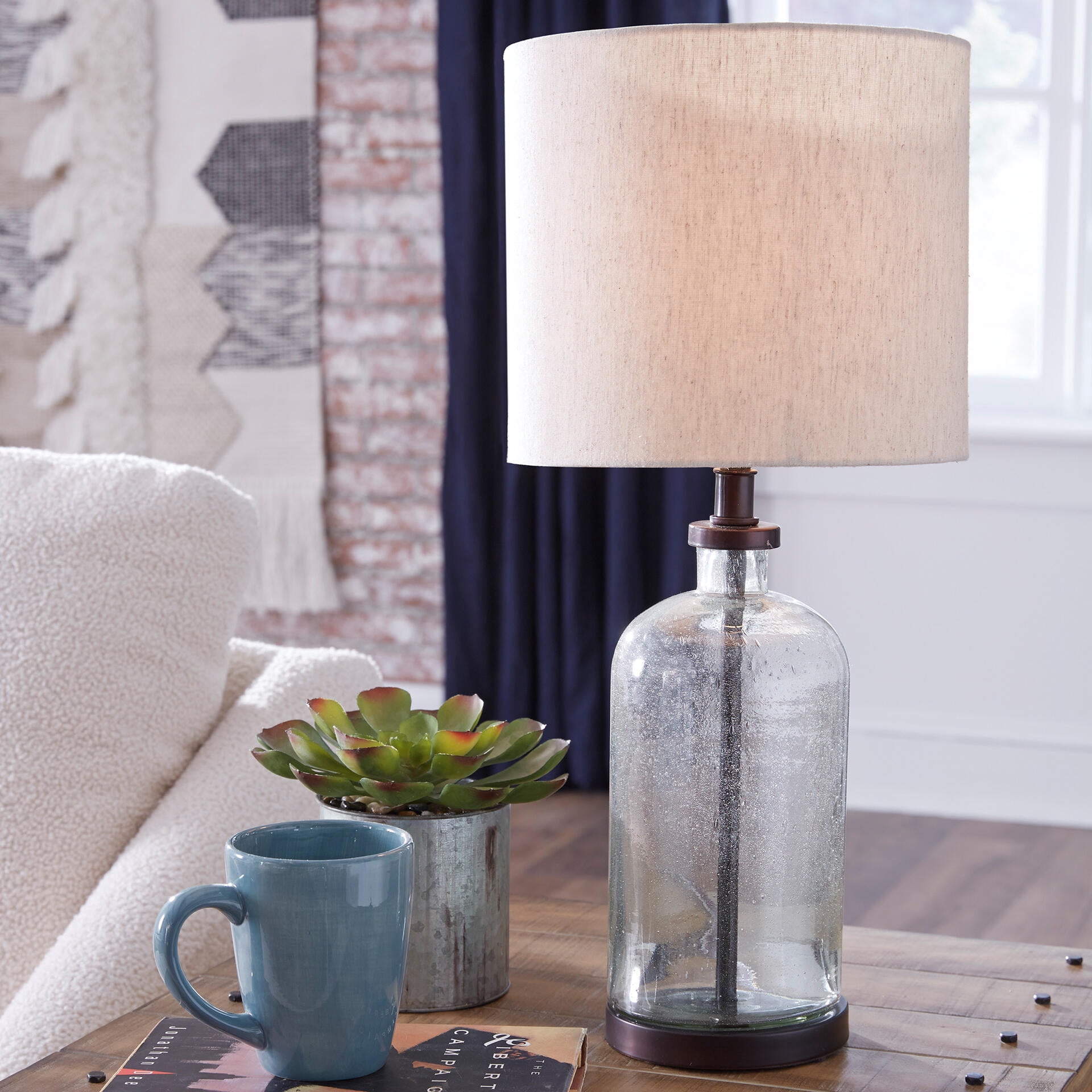 Signature Design by Ashley Casual Bandile Table Lamp  Clear/Bronze Finish
