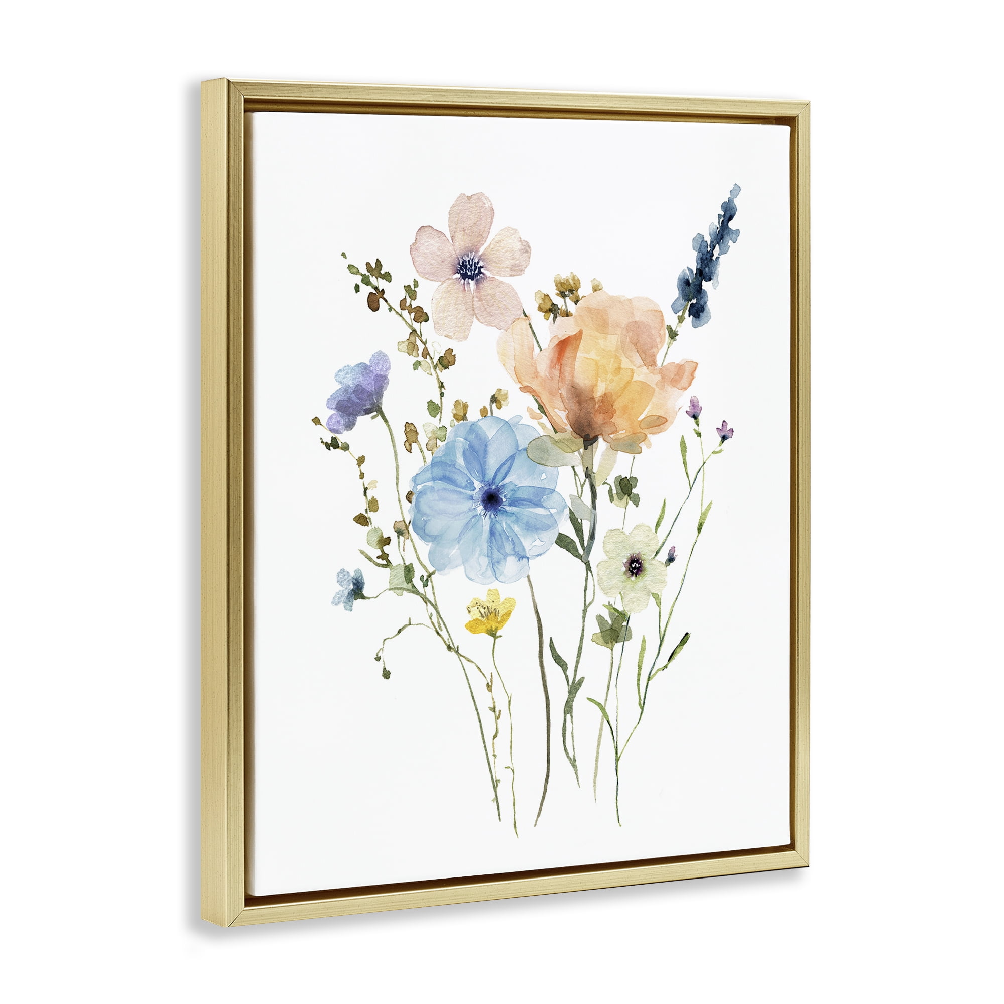 Stupell Industries Wildflower Sprig Bundle Gold Framed Floater Canvas Wall Art, design by Livi Finn