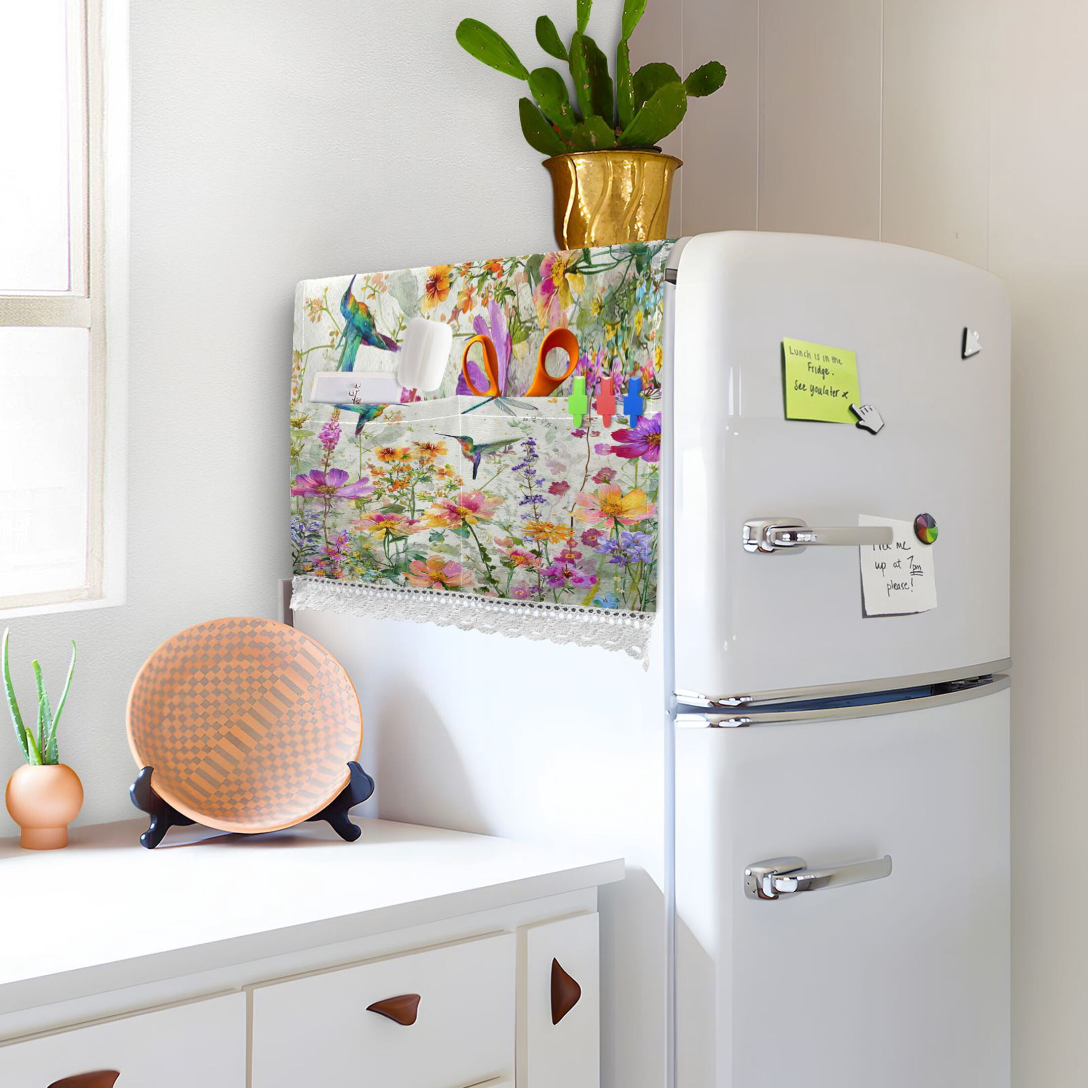 Wobogo Hummingbirds and Wildflowers Washing Machine Cover Dustproof Washer Dryer Cover Waterproof Laundry Room Decorative Protector