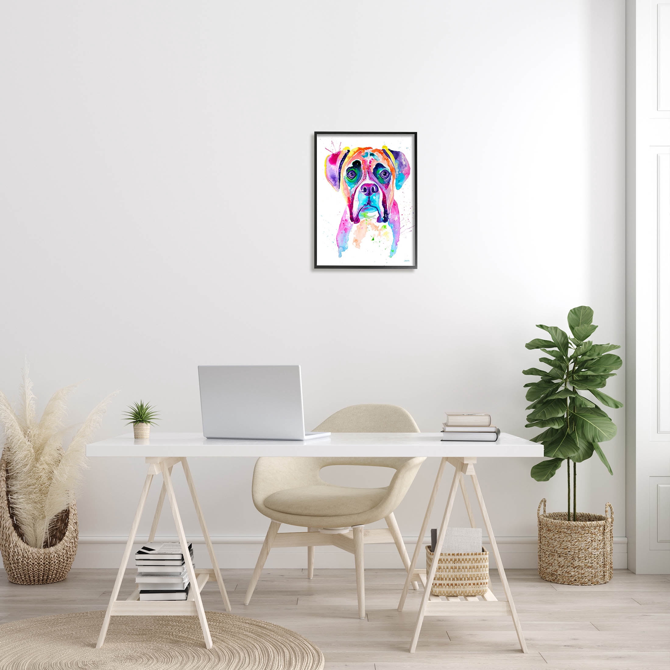 Boxer Dog Vivid Watercolor Style Animals & Insects Graphic Art Black Framed Art Print Wall Art