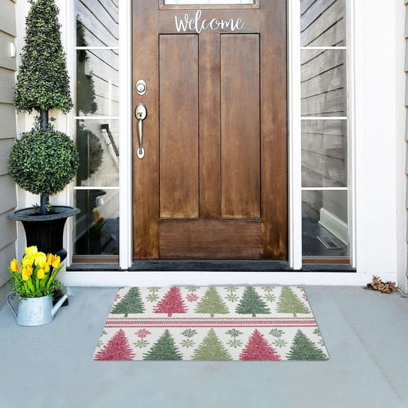 Pastel Color Christmas Trees Doormats Welcome Mats Gate Pads Entryway Outdoor 32" x 20"
