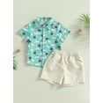 thumbnail image 2 of Coduop Kids Boys Gentleman Outfits Summer Coconut Tree Print Short Sleeve Button Up Shirt and Casual Elastic Shorts Set, 2 of 9